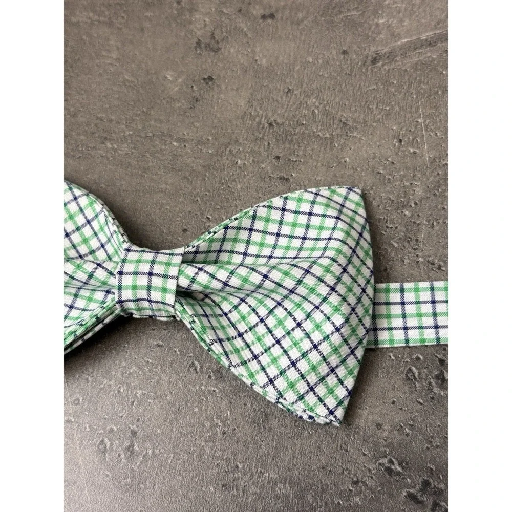 Custom Mens White/Green Check Bow‎ Tie Pre-tied Adjustable Handmade